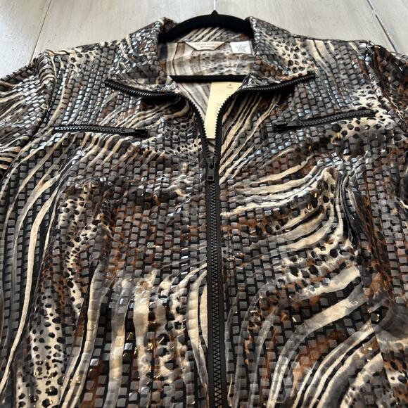 NWT Laura Ashley Zebra Tiger Stripe Full Zip Sequins Shacket Jacket Sz 1X Shiny - Picture 2 of 7